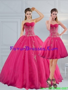 Impression Sweetheart Hot Pink Quinceanera Dress with Appliques and Beading
