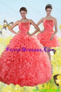 Impression Watermelon Strapless 2015 Quince Dresses with Beading and Ruffles