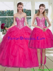 2015 Impression Hot Pink Sweet 15 Dress with Ruffles and Beading