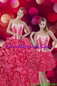 2015 Impression Hot Pink Sweet 15 Dresses with Pick Ups and Appliques