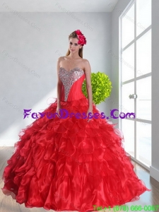 2015 Impression Red Quinceanera Dress with Ruffles and Beading