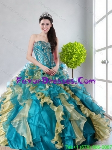 2015 Impression Strapless Sweet 15 Dress with Beading and Ruffles