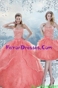 2015 New Style and Impression Beading Quinceanera Dresses in Watermelon