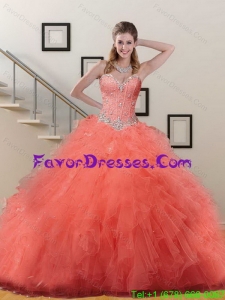 Gorgeous Orange Red Quinceanera Dresses with Appliques and Ruffles for 2015