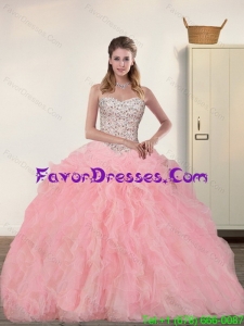 Gorgeous Sweetheart 2015 Baby Pink Quinceanera Dresses with Beading and Ruffles