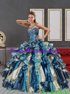 Impression 2015 Multi Color Quinceanera Dresses with Appliques and Ruffles