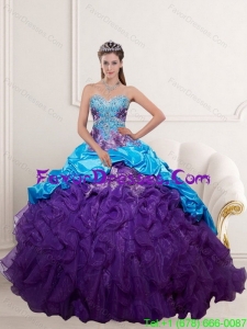 Impression 2015 Multi Color Quinceanera Dresses with Beading and Ruffles