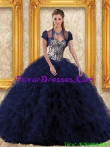 Impression Navy Blue 2015 Quinceanera Dresses with Appliques and Ruffles