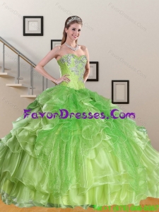 Impression Spring Green Sweetheart Quinceanera Dress with Appliques and Ruffles