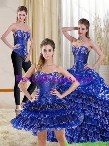2015 Impression Royal Blue Sweet 15 Dress with Ruffled Layers and Beading