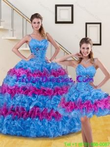Impression Multi Color Quince Dresses with Ruffled Layers and Beading