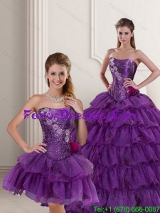 Impression Strapless Purple Quince Dress with Ruffled Layers and Beading