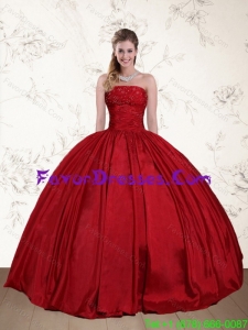 2015 Perfect Strapless Beaded Floor Length Quinceanera Dress in Red