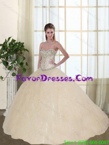 2015 Sweetheart Beaded and Ruffled Quinceanera Dresses in Champagne