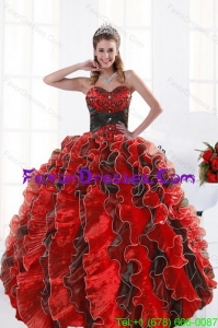 2015 Unique Multi Color Beading and Ruffles Dresses for Quince