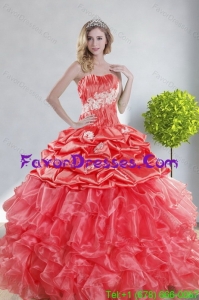 2015 Unique Watermelon Red Quince Dresses with Appliques and Ruffles