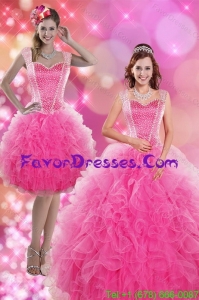 2015 Wonderful Hot Pink Quinceanera Dresses with Beading and Ruffles