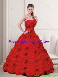 Gorgeous Red Strapless Quinceanera Dresses with Beading and Hand Made Flower for 2015