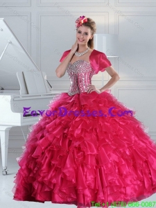 Hot Pink Quince Dress with Beading and Ruffles for 2015