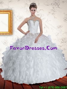 Pretty White Quinceanera Dresses with Beading and Ruffles