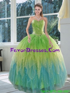 The Most Popular 2015 In Stock Appliques and Ruffles Sweet 15 Dress