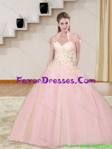 Unique 2015 Baby Pink Sweetheart Quinceanera Dresses with Beading and Appliques