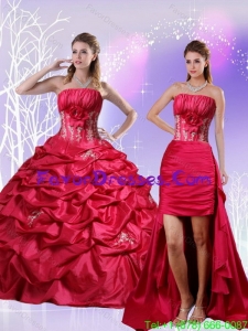 Unique Detachable Appliques and Pick Ups Quinceanera Dress in Red