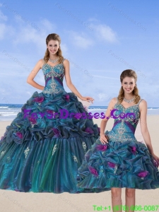 Unique Multi Color 2015 Quinceanera Gown with Hand Made Flower and Pick Ups