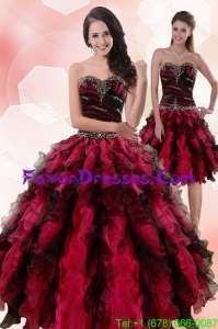 Unique Multi Color Sweetheart Sweet 15 Dresses with Ruffles and Beading for 2015