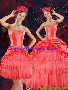 Unique Strapless Quinceanera Dresses with Beading and Pick Ups in Coral Red