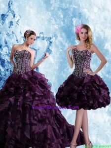 Unique Sweetheart Burgundy Quinceanera Dress with Ruffles and Beading