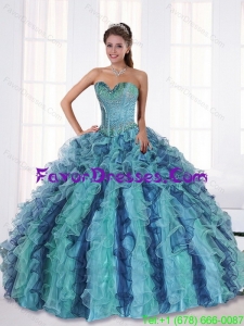 Wonderful Multi Color Quince Dresses with Beading and Ruffles
