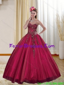 2015 In Stock Burgundy Quinceanera Dresses with Appliques