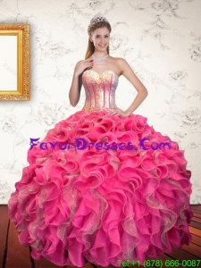 2015 In Stock Multi Color Sweetheart Quince Dress with Ruffles and Beading