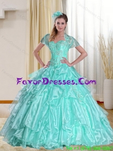 2015 In Stock Sweetheart Apple Green Quinceanera Dresses with Appliques