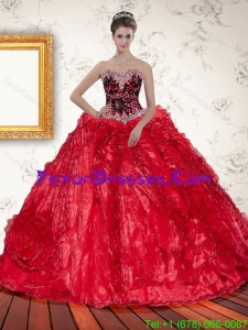 2015 Red Sweetheart In Stock Quinceanera Dresses with Beading and Ruffles