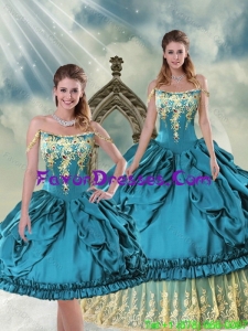 2015 Unique Off The Shoulder Embroidery and Pick Ups Quinceanera Dress in Teal