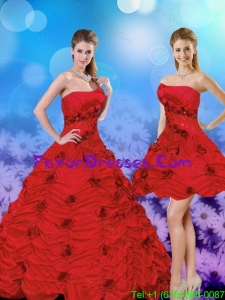 2015 Unique Red Strapless Quinceanera Dresses with Beading and Hand Made Flower