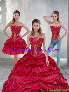 2015 Unique Strapless Wine Red Quinceanera Dress with Beading and Pick Ups