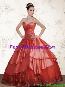 2015 Unique Watermelon Sweetheart Quinceanera Dresses with Beading