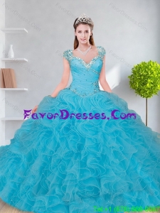 Brand New 2015 Baby Blue Quinceanera Dress with Beading and Ruffles