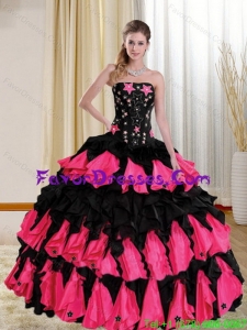 Classical 2015 Strapless Multi Color Quinceanera Dresses with Appliques and Ruffles