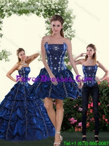 Classical Navy Blue Quince Dress with Pick-ups and Beading for 2015