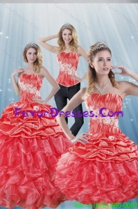 In Stock 2015 GorgeousWatermelon Red Quinceanera Dresses with Appliques and Ruffles