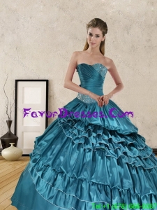 In Stock Beautiful 2015 Ruffled Layers and Beading Quinceanera Dresses in Teal