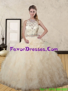 In Stock Champagne Scoop Quinceanera Dress with Beading and Ruffles