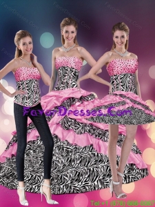 Pretty 2015 Pink Zebra Strapless Printed Quinceanera Dresses with Beading
