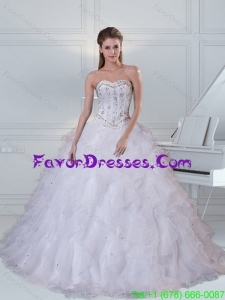 Stylish Detachable Sweetheart White Quinceanera Dress with Ruffles and Beading