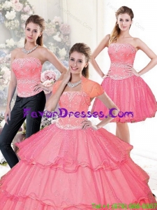 Unique 2015 Hot Pink Quinceanera Dresses with Beading and Ruffled Layers