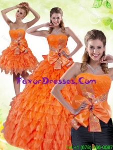 Unique 2015 Orange Sweetheart Quinceanera Dress with Ruffles and Bowknot